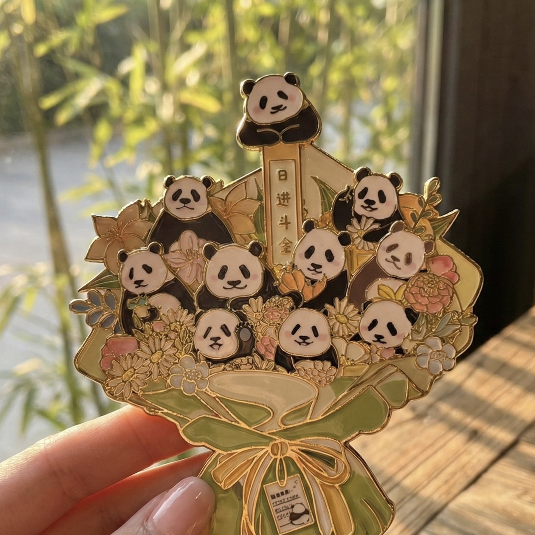可抽动花束幸运熊猫金属冰箱贴磁性贴成都纪念品送朋友