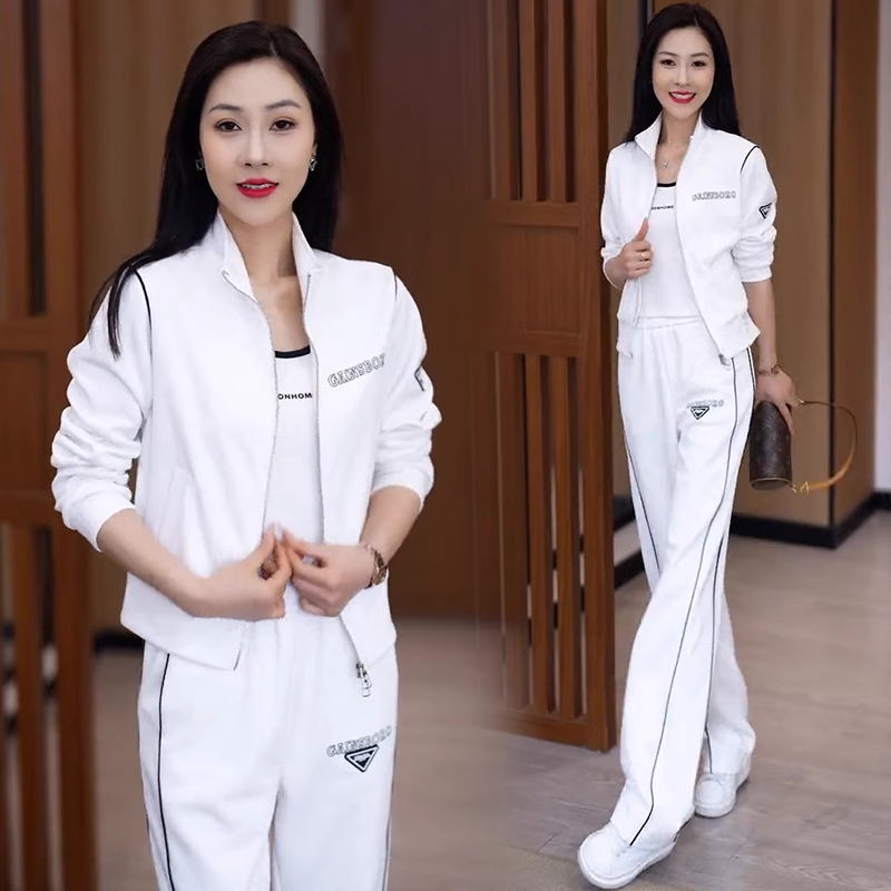 运动套装女2025春秋新款时尚洋气休闲立领卫衣阔腿裤显瘦两件套潮