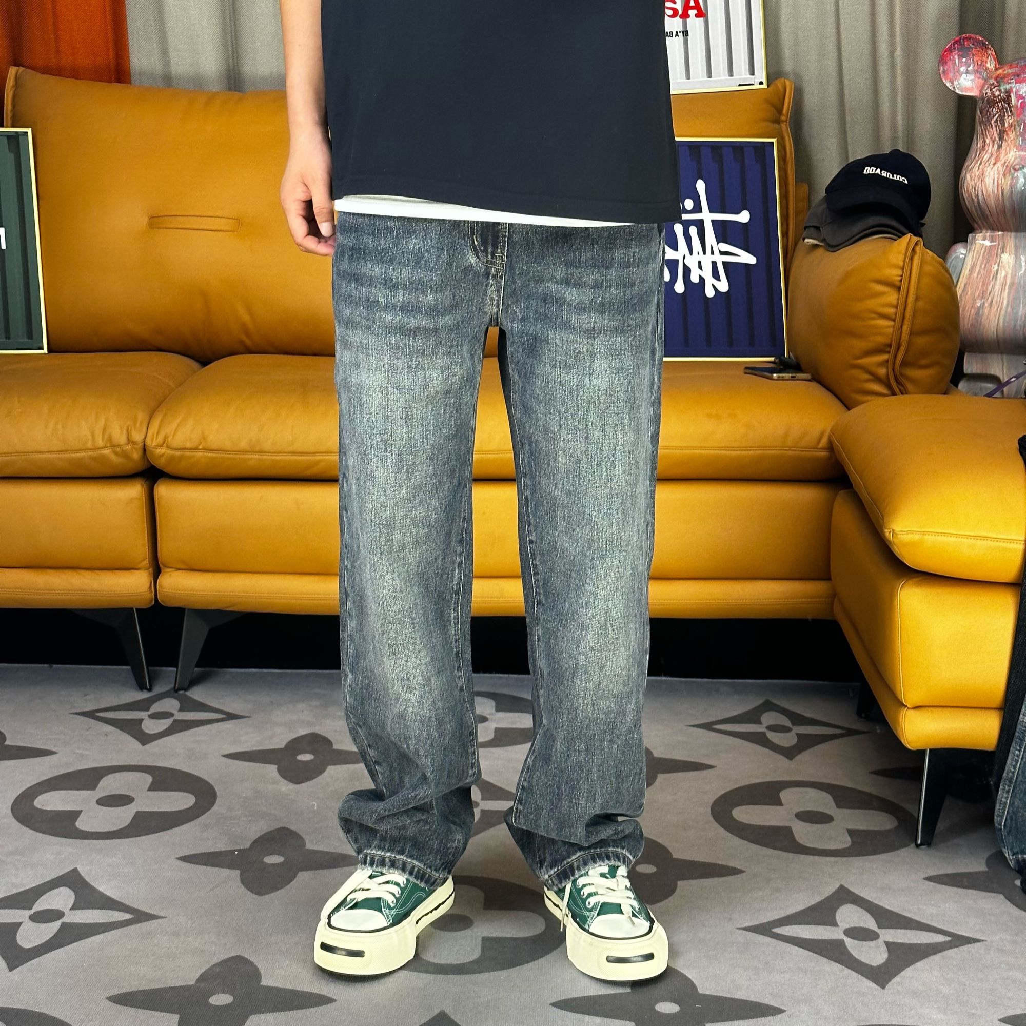 2025秋冬季新款美式潮牌复古水洗宽松直筒牛仔裤男款百搭学生长裤