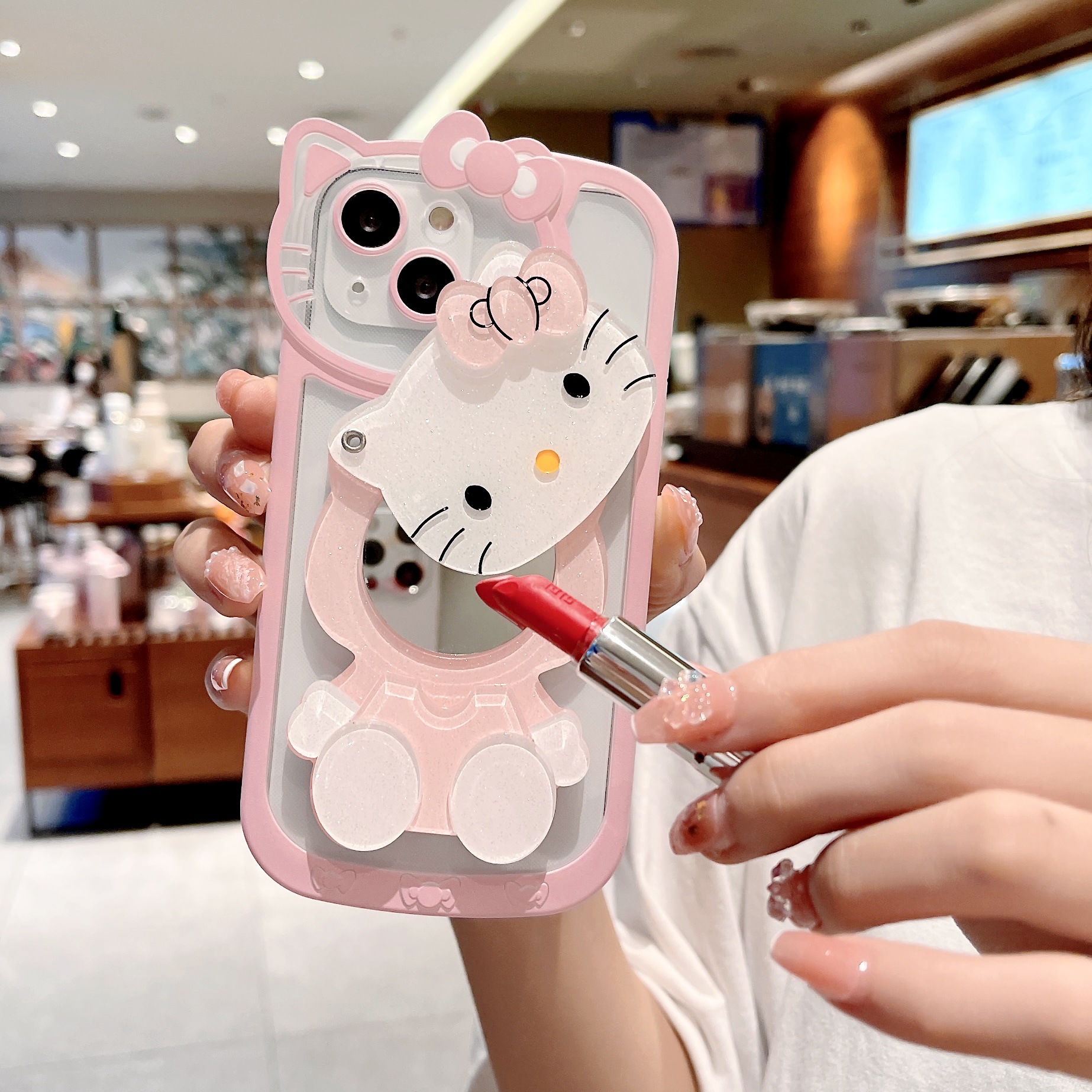 苹果手机壳ins立体Kitty猫补妆镜适用iphone15plus苹果14promax/1