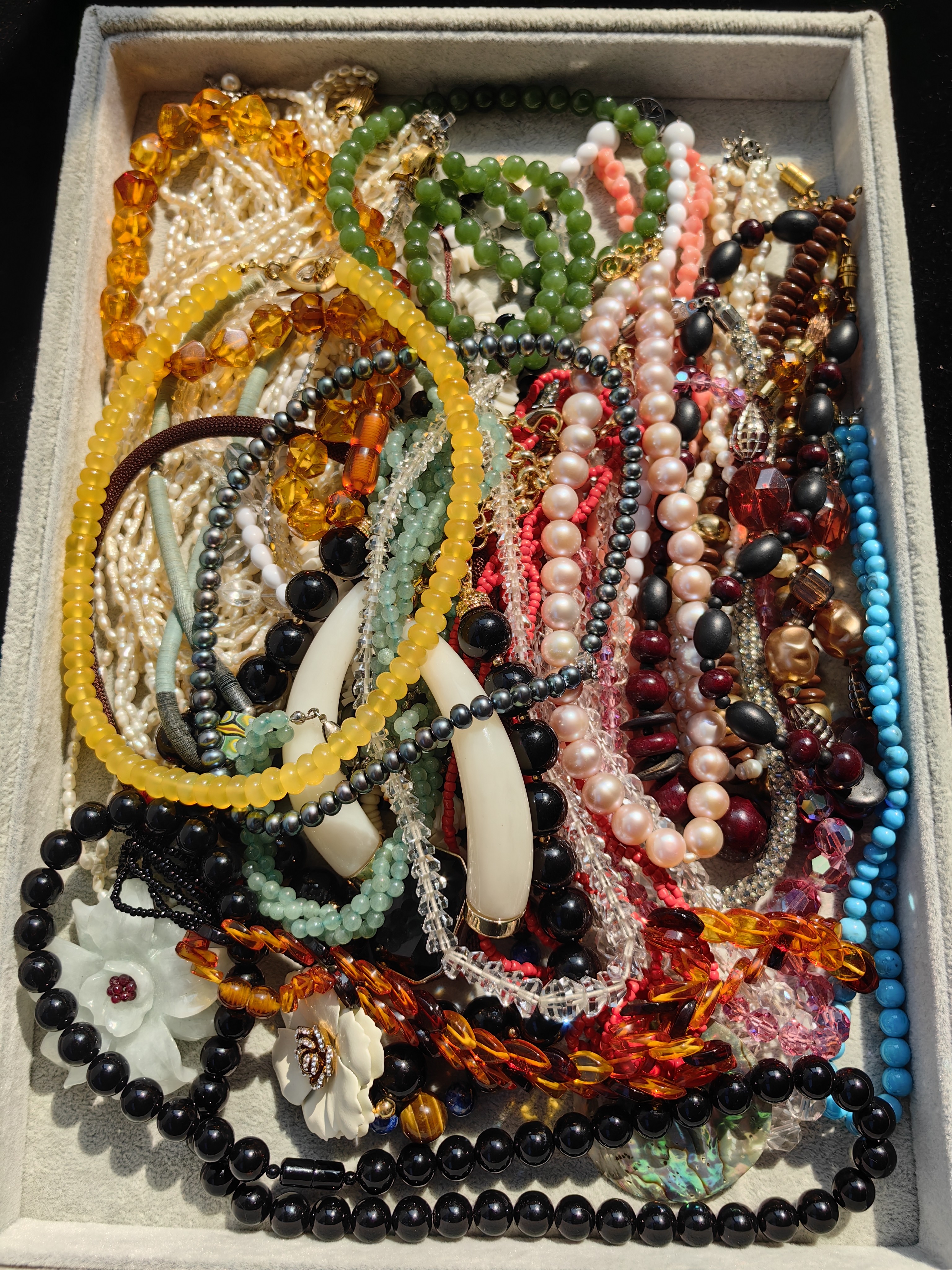 合金树脂项链 玻璃树脂非金属民族风项链毛衣链串珠中古饰品