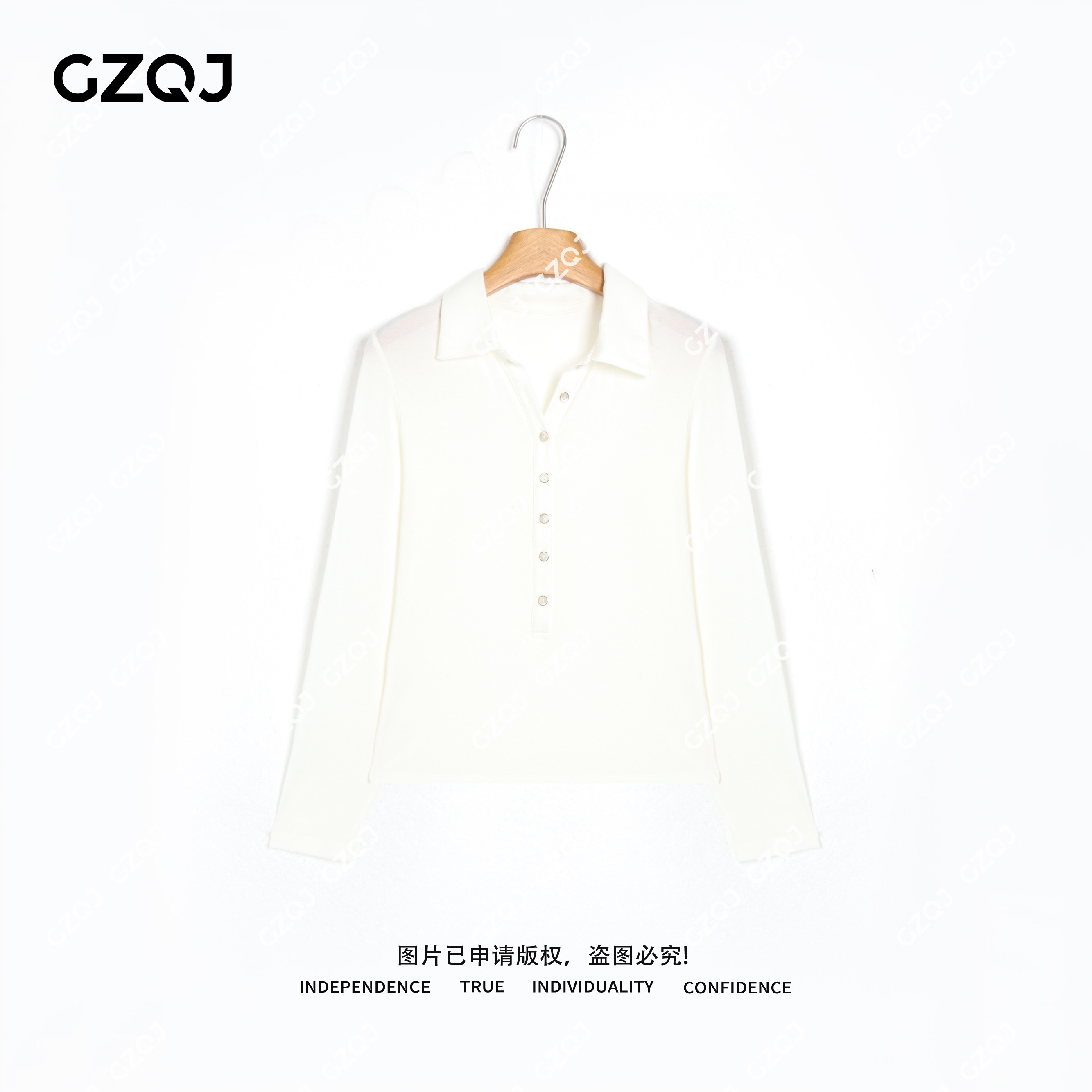 老琴私服【经典万搭】优雅气质设计感翻领休闲针织T恤衫女秋9633