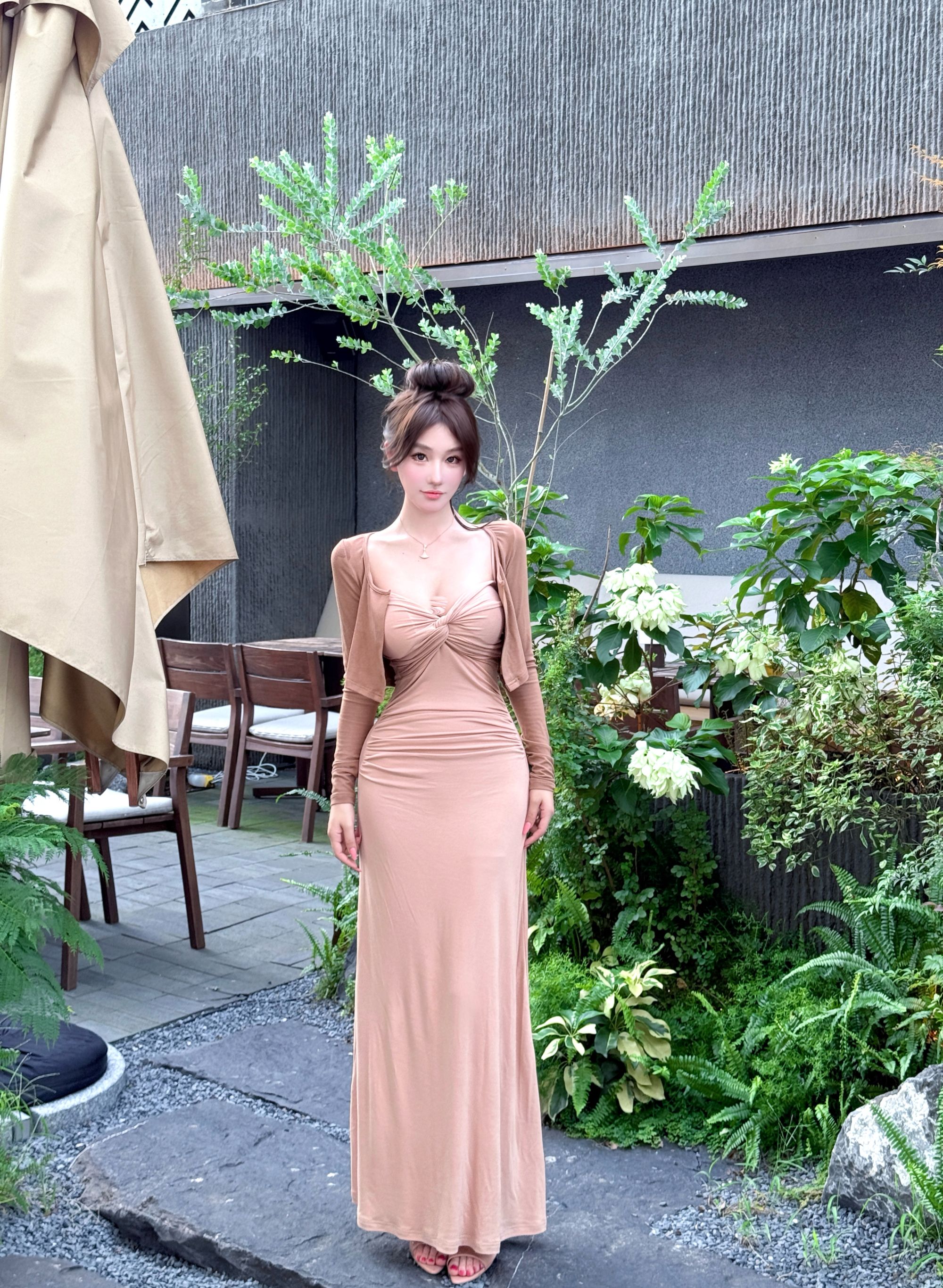 WW定制「素日梨涡」显瘦气质时尚夏季法式小众设计师收腰连衣裙