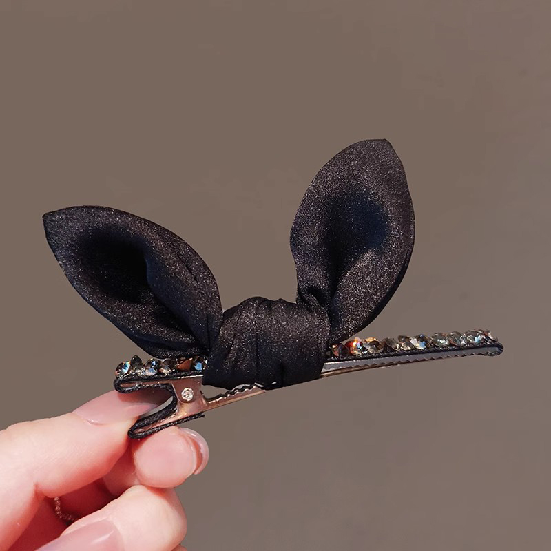 韩国新款水钻发夹甜美可爱立体兔耳朵边夹碎发一字夹蝴蝶结鸭嘴夹