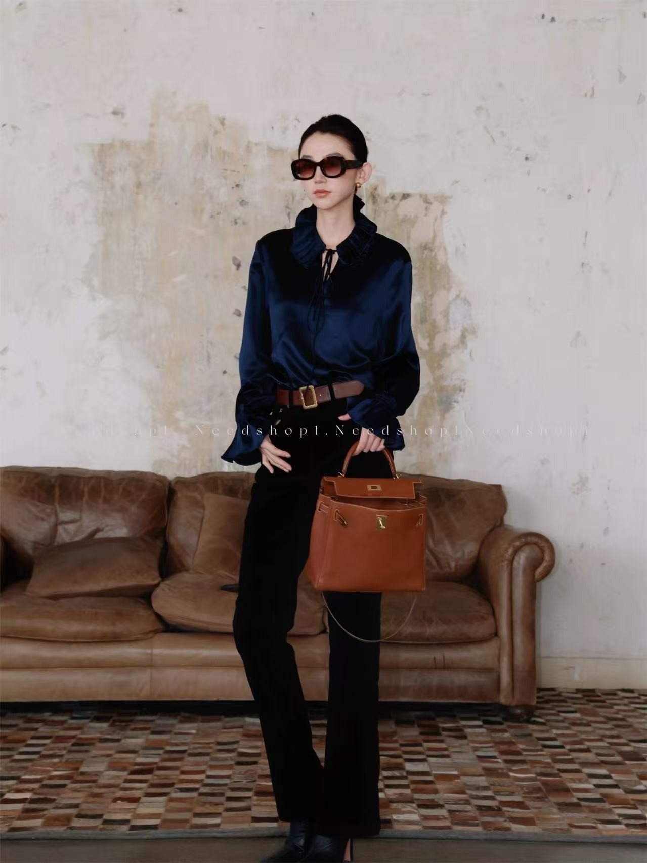 NeedShop1 【午夜蓝+流光白】强光醋酸衬衫