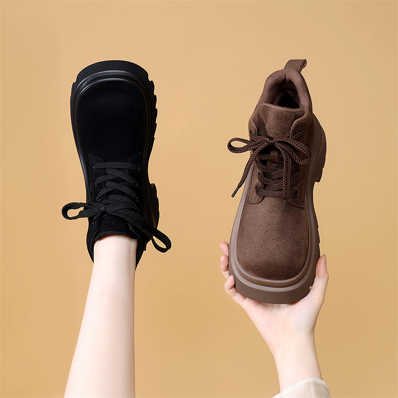 爆款厚底马丁靴女2025秋季新款系带女鞋子小个子增高保暖短靴女靴
