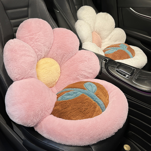 冬季毛绒汽车坐垫2025新款可爱女士花朵汽车一体座垫腰靠保暖加热