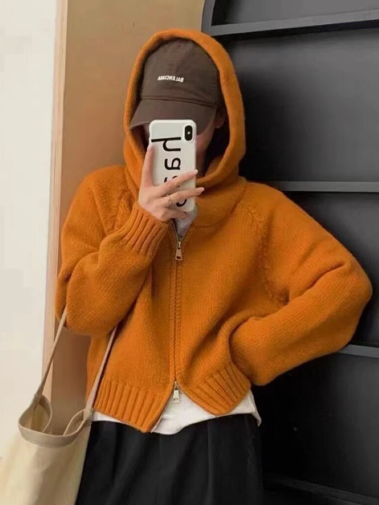 高质感针织卫衣女2025新款爆款小个子短款双拉链毛衣开衫外套秋冬