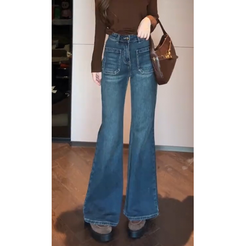 【mimius】P 高弹修身显瘦做旧复古微喇牛仔裤 WG08141