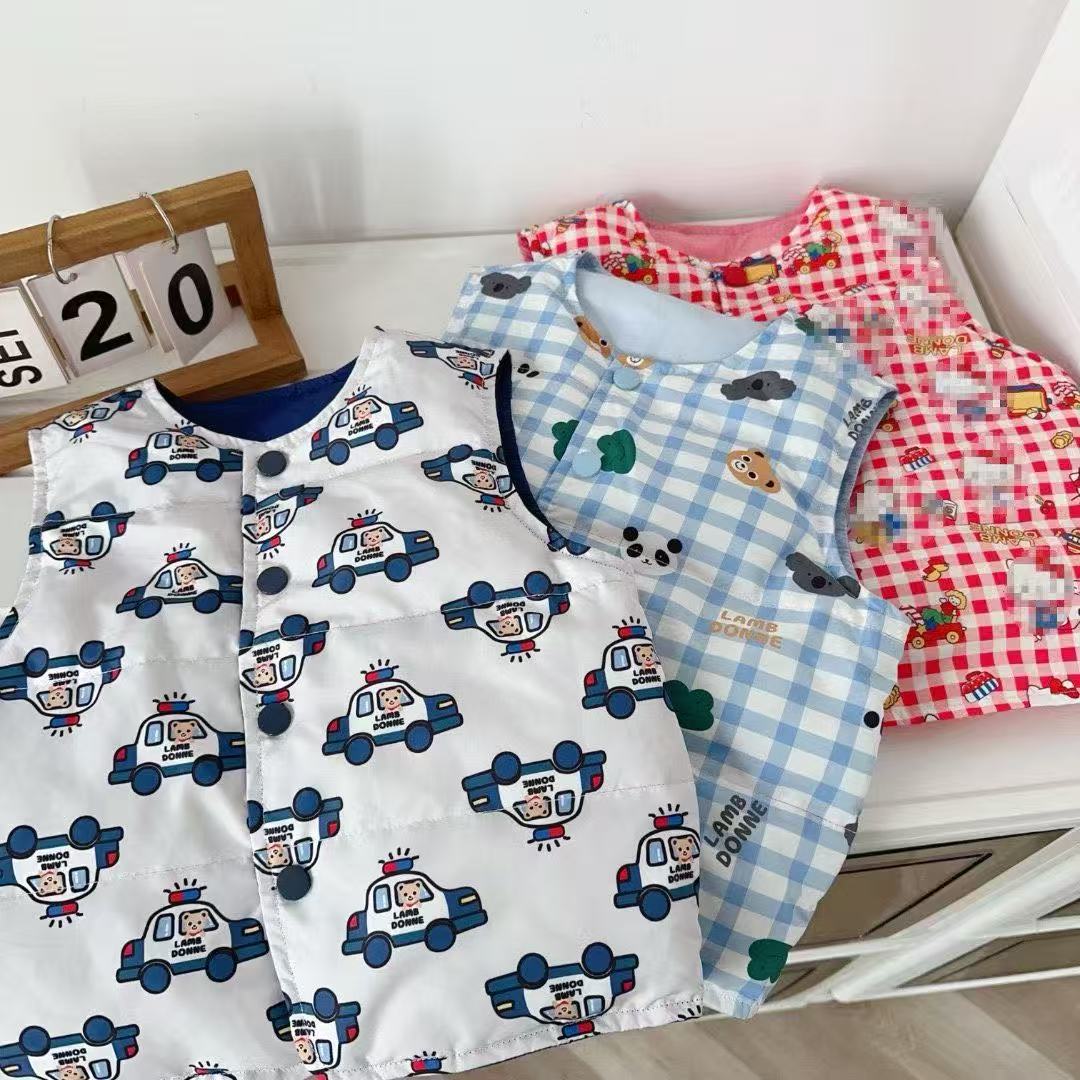 儿童秋冬马甲白鸭绒双面可穿背心宝宝坎肩女童马甲男童马甲