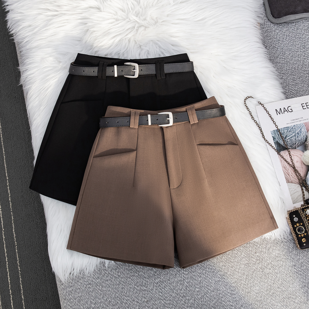 胖mm2025百搭秋冬咖色高腰毛呢短裤阔腿网红裤子直筒黑色