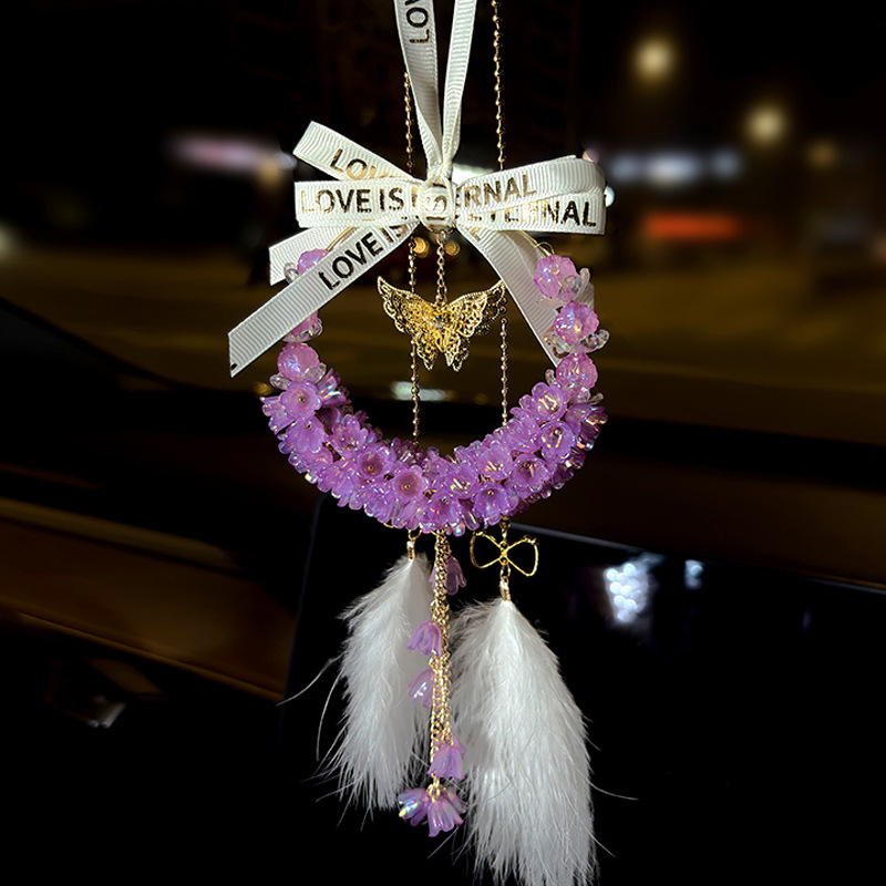 福字汽车挂件铃兰花车载后视镜挂饰网红车内挂饰吊坠女士车品装饰