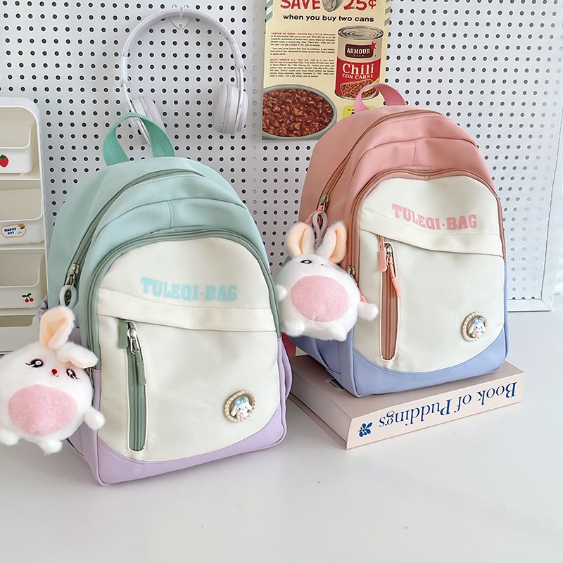 儿童春游研学小背包撞色小学生出游双肩包女童逛街补课幼儿园书包