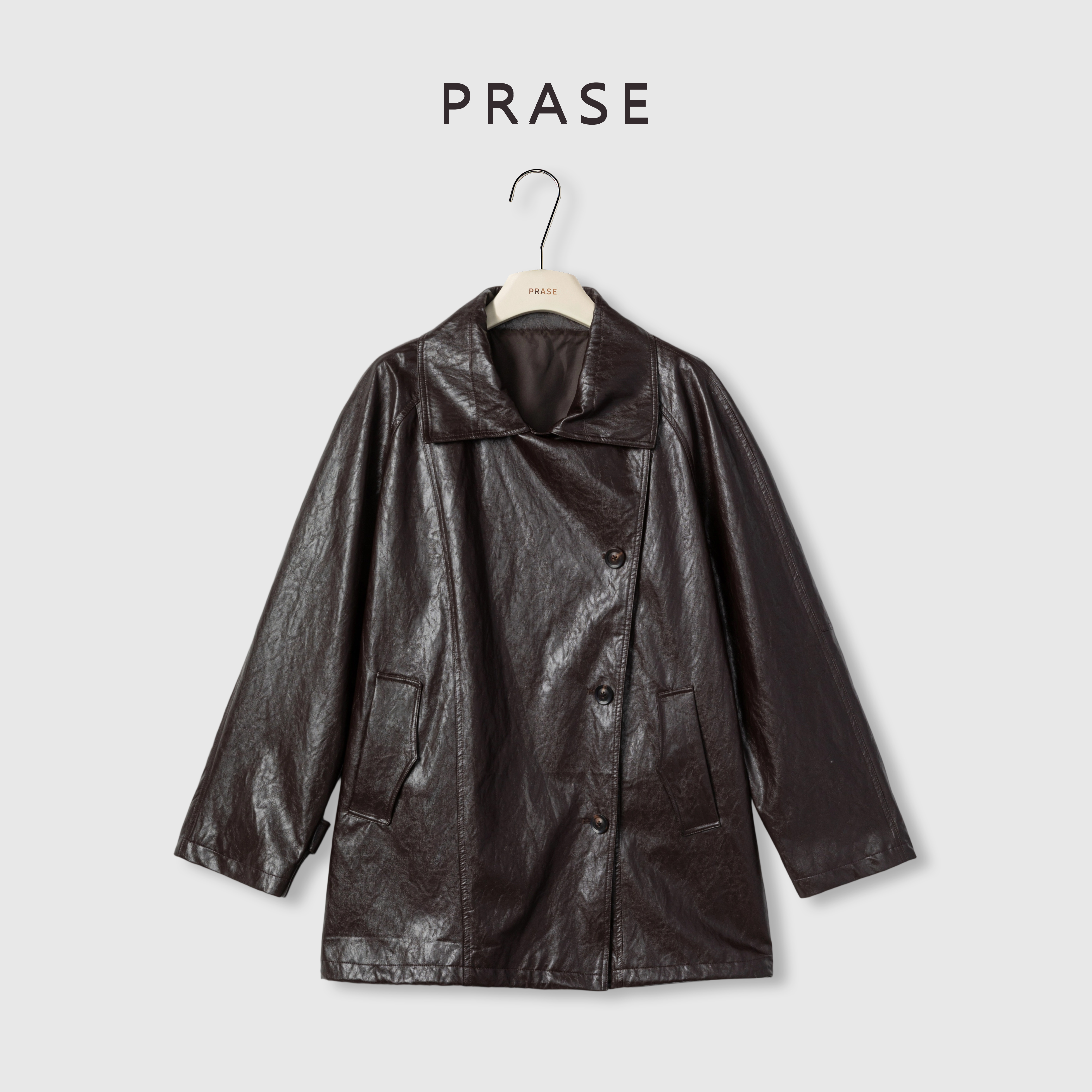 PRASE·噜【反转巴黎】微胖轻奢设计款秋中长款皮衣PR508S82