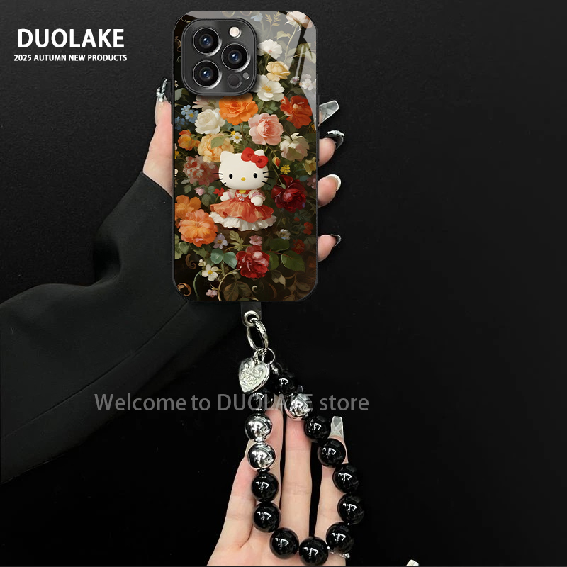 繁花kt猫适用苹果vivo华为oppo小米iPhone17电镀玻璃防摔手机壳女