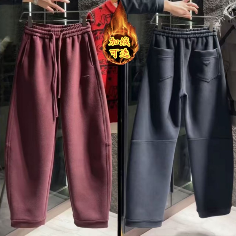 秋冬新款时尚潮牌纯色简约百搭痞帅重磅磨毛休闲裤宽松男士长裤