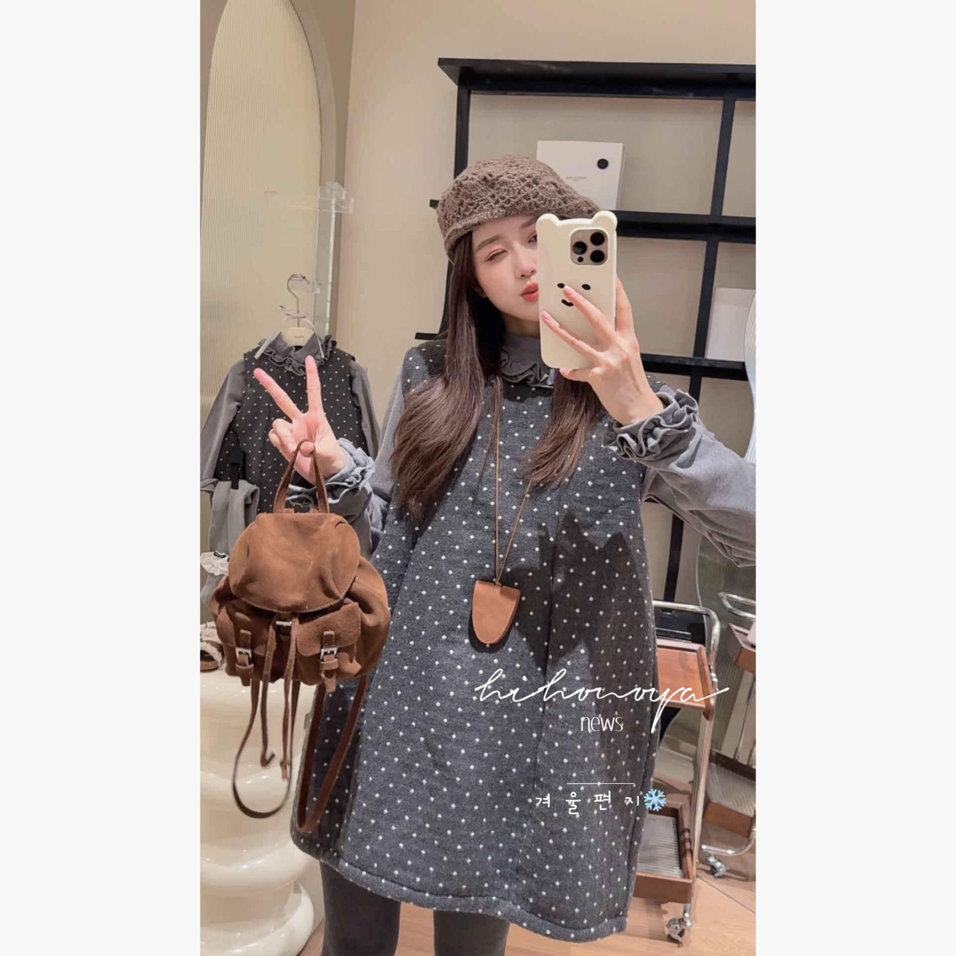 【丹麦可可】十Hihoniya~2025秋冬亲子复古波点丝绒优雅毛呢背心裙