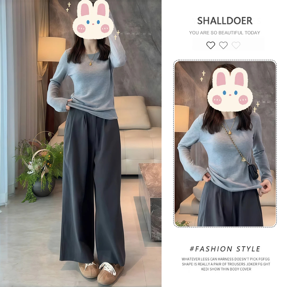 韩系慵懒风时尚套装女2025春秋新款显瘦针织长袖t恤阔腿裤两件套