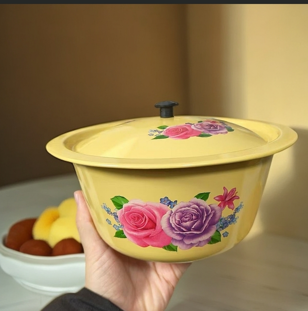 【2个装】老式复古黄盆带盖猪油盆喷塑盆约二十厘米