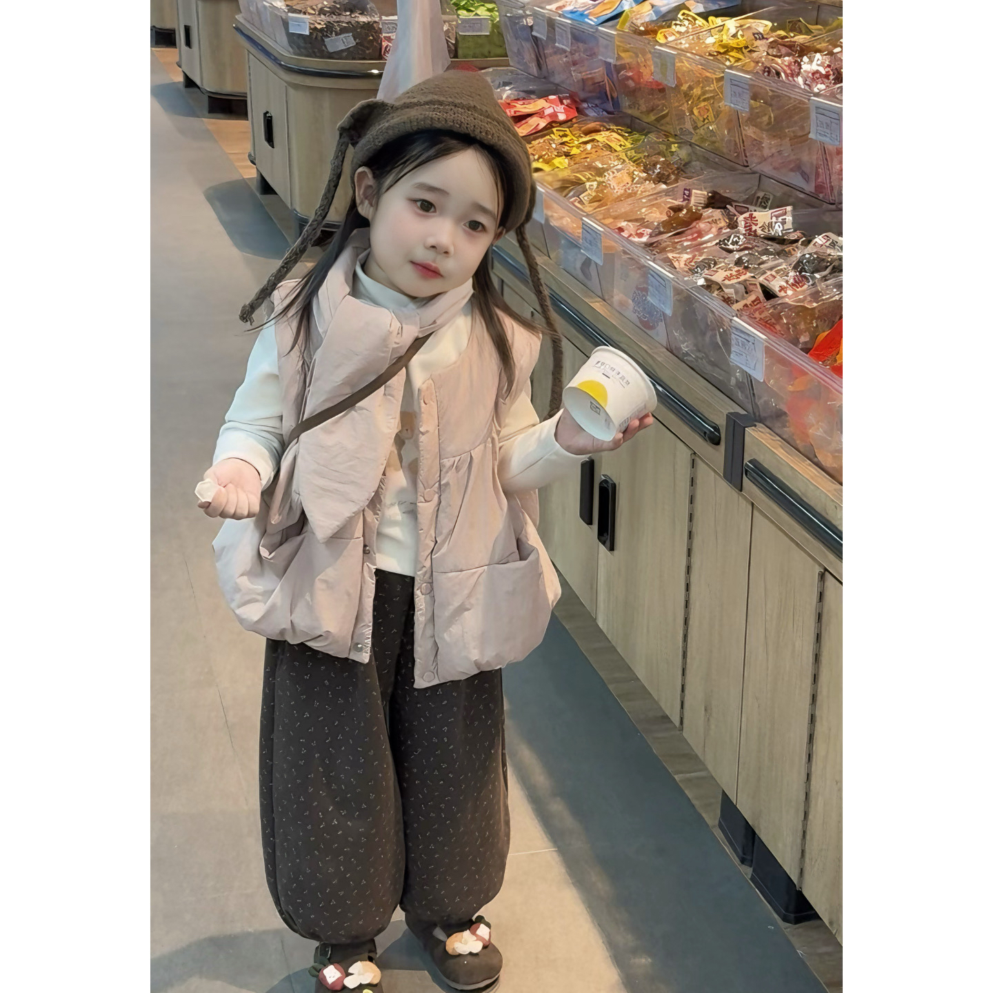 女童韩版加厚灯笼马甲外套秋冬季2025新款儿童宝宝坎肩棉三件套