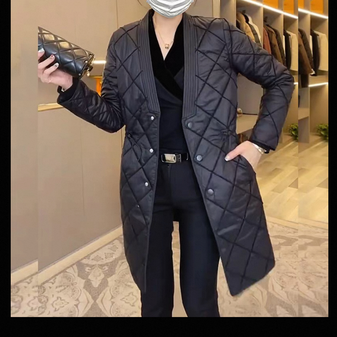 欧货气质中长款显瘦棉服1124款衣长约87