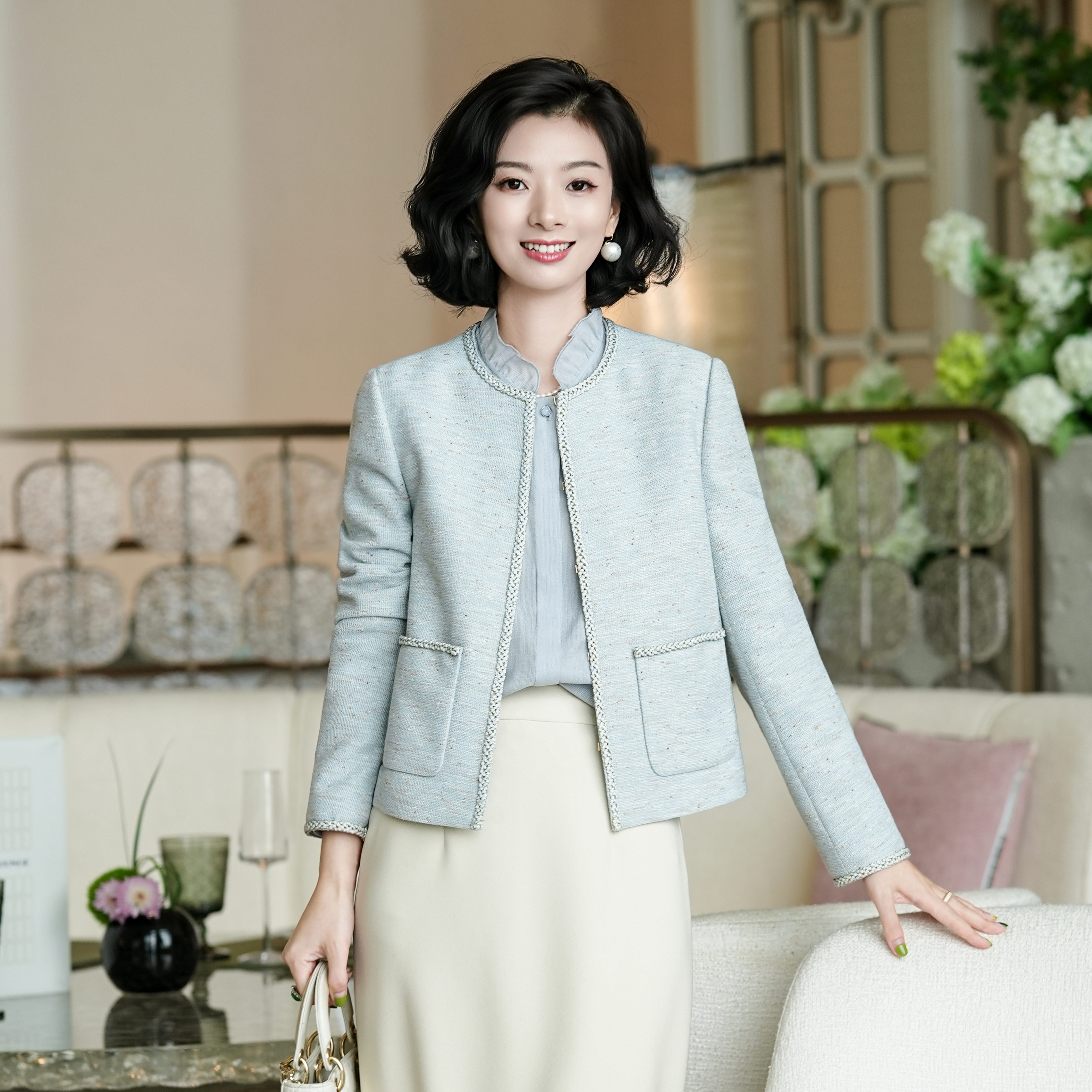 西子/【风华正茂】法式气质小香风亚麻棉外套/WTBH2030