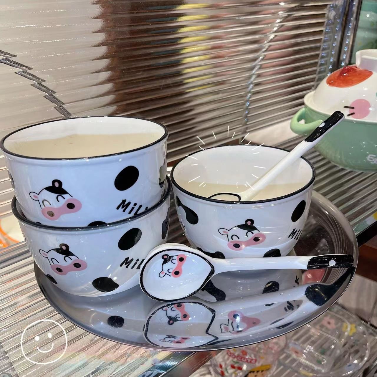 【萌牛餐具】奶牛碗家用碗饭碗卡通碗网红大碗碗勺餐具陶瓷米饭碗具