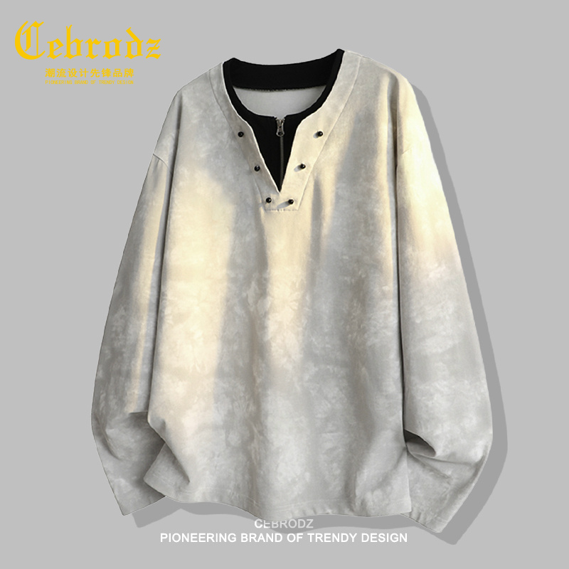 法国Cebrodz美式街头脏脏风卫衣男款秋季休闲百搭宽松长袖套头衫