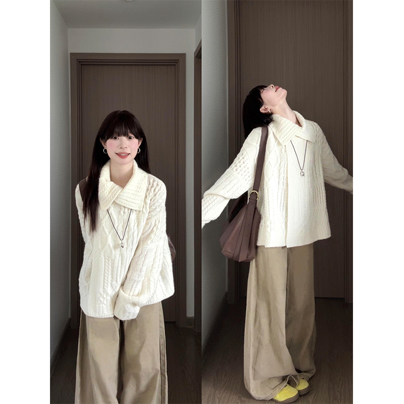 MARIE.COCO早秋新款不规则软糯麻花针织毛衣外套高腰阔腿休闲裤子