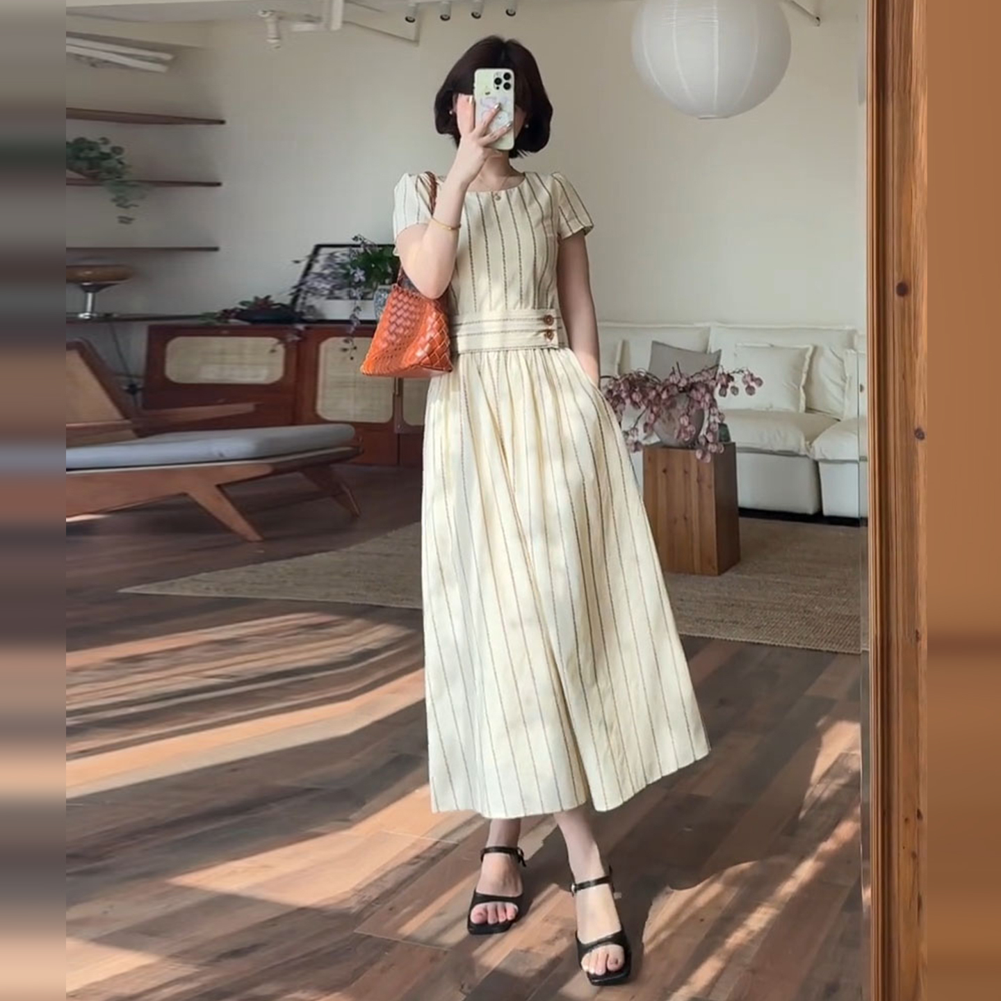 【现货+运补】条纹衬衫连衣裙2025新款爆款收腰显瘦气质长裙5734