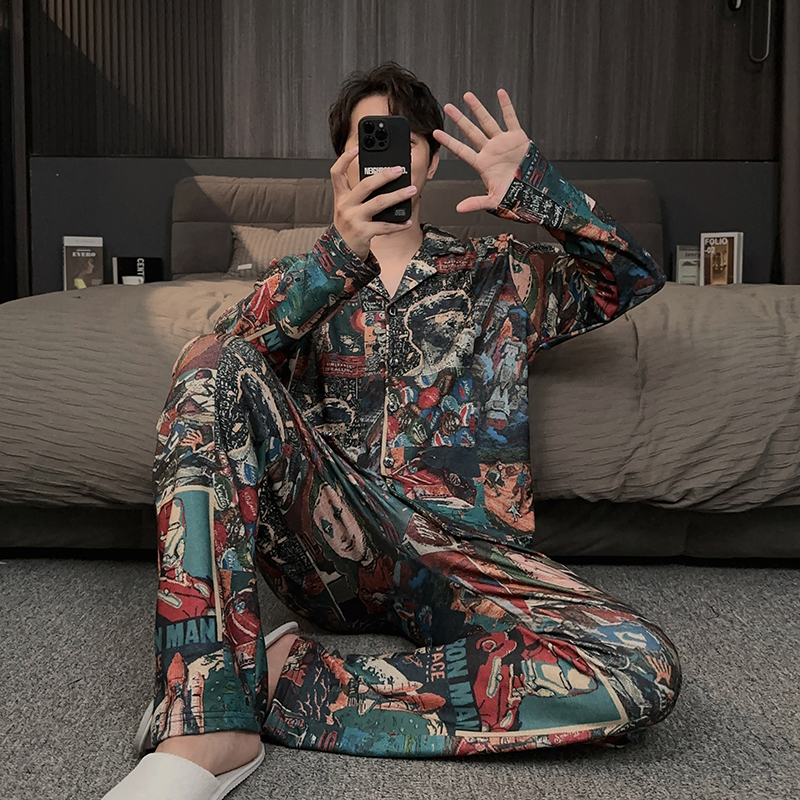 德绒睡衣男款秋冬款保暖锁温羊绒蚕丝可外穿春秋季家居服冬天套装