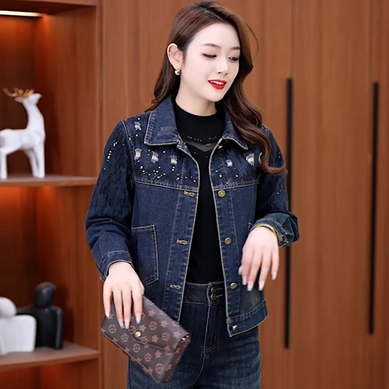 高含棉时尚气质亮片牛仔短外套女2026年春秋新款宽松显瘦百搭上衣