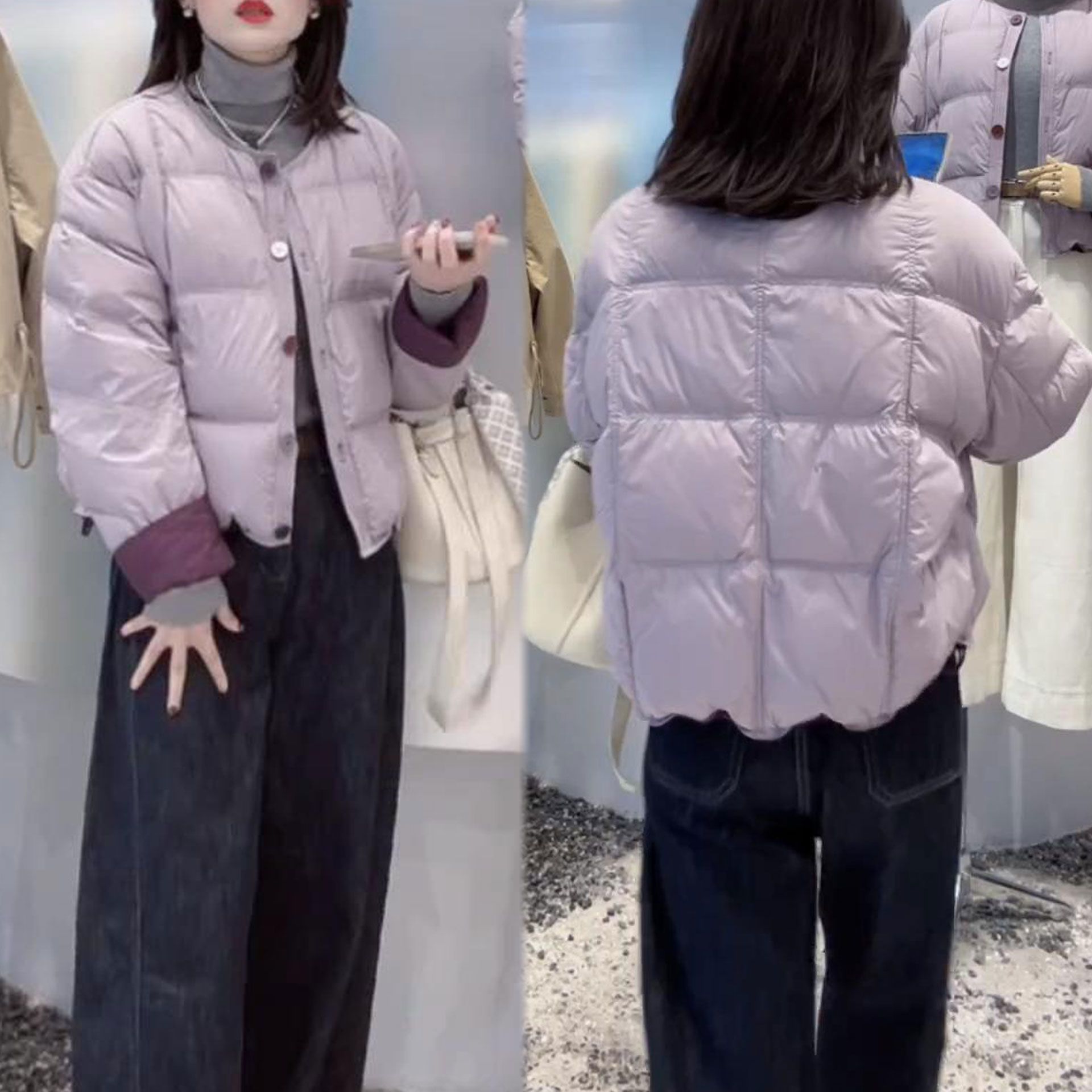 加厚小个子防风时髦百搭棉袄2026冬新款彩扣设计宽松圆领棉服外套