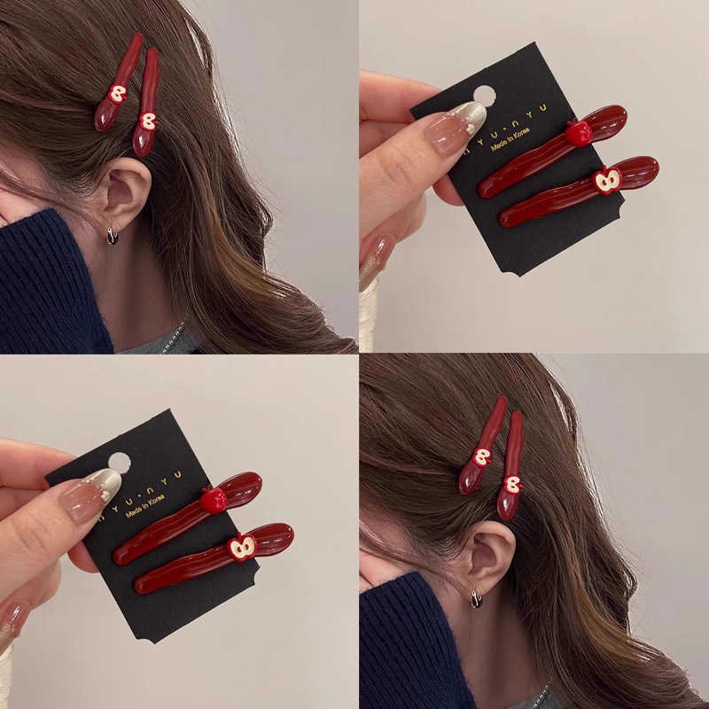 新款安可拉红苹果发夹女高级感小众设计刘海发夹侧边夹高级感发饰