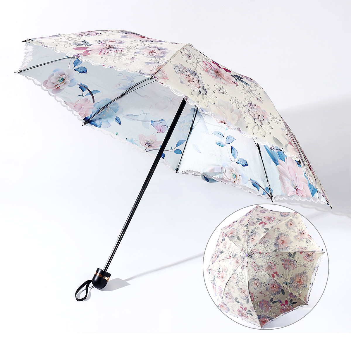 【懒猫nono专属】高颜值双层双花刺绣晴雨两用伞 240310