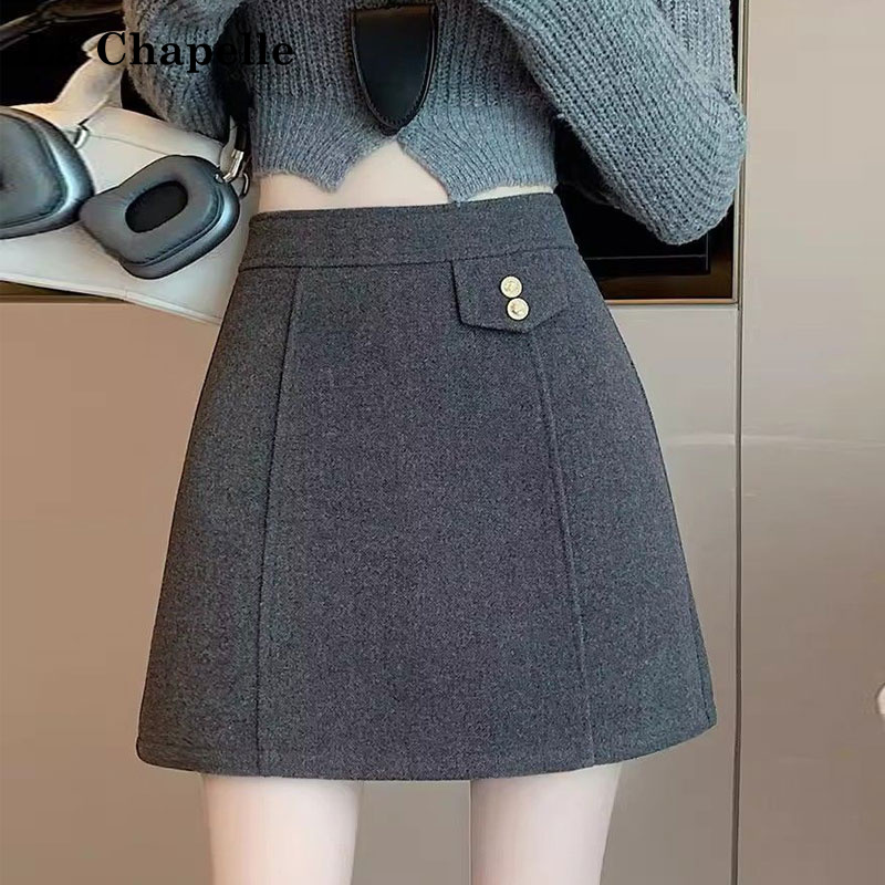 La Chapelle/拉夏贝尔韩版半身裙高腰A字裙秋冬毛呢裙包臀裙短裙