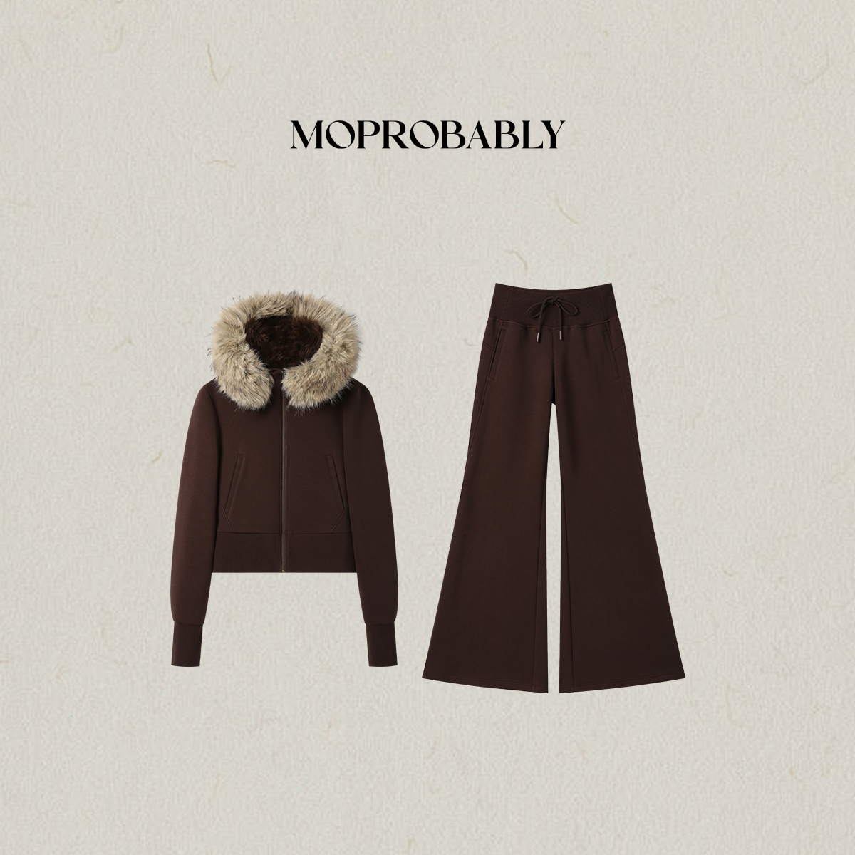 Moprobably李予诺「波尔多」超修身连帽毛领套装L5449006+L5451010