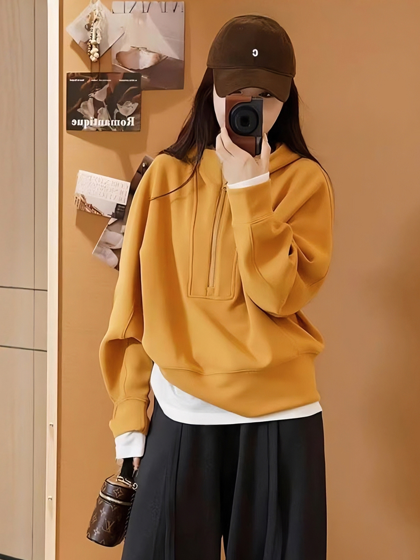 韩版半拉链连帽卫衣女秋季2025新款爆款高级感慵懒风宽松百搭上衣