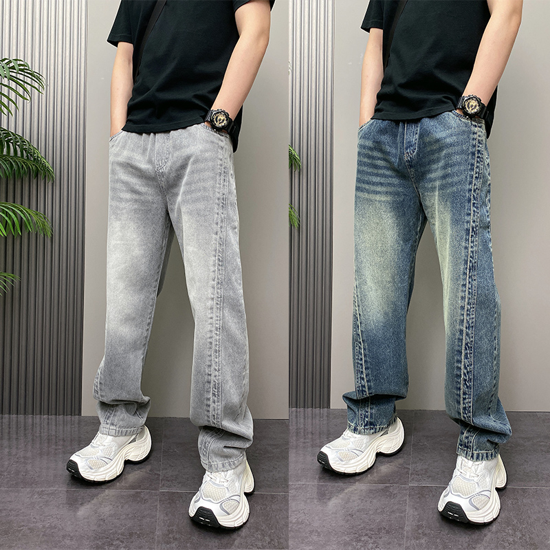 2025年秋季新款美式高街牛仔裤阔腿宽松拖地裤男士直筒裤时尚长裤