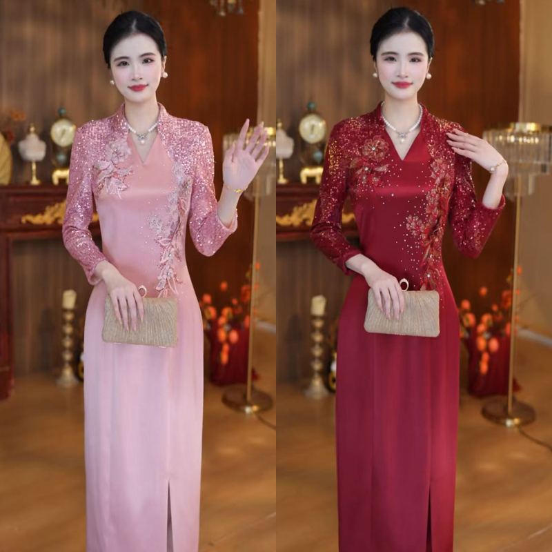 礼服连衣裙平时可穿小个子高级感V领生日婚礼宴会婆婆妈妈晚礼服