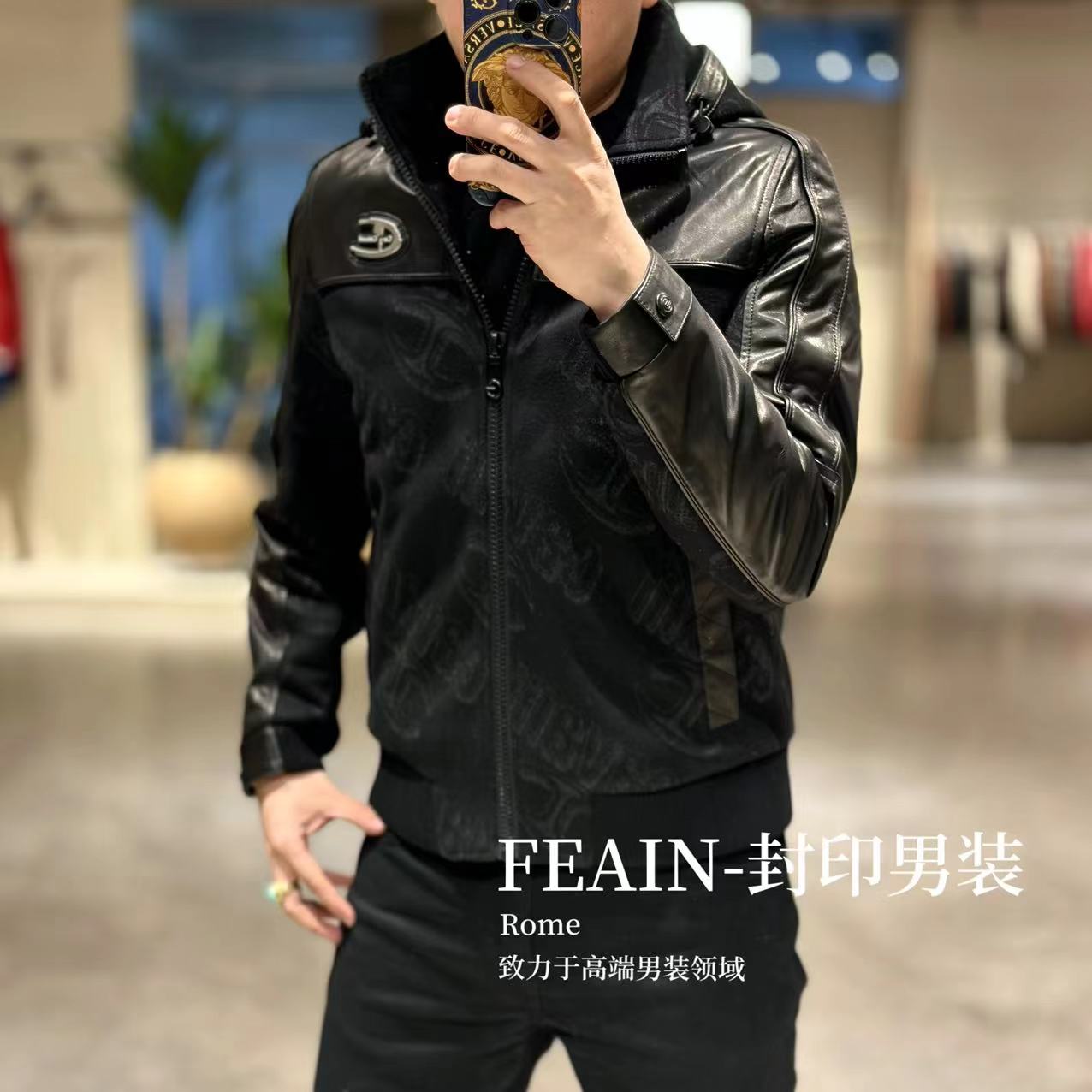 【乔治·雷迪尼】高端定制山羊皮拼接可拆卸帽子鹅绒羽绒服0193-2