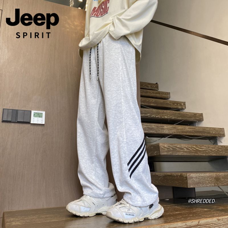 JEEP高品质潮流港风休闲卫裤秋季新款条纹设计运动裤宽松百搭裤子