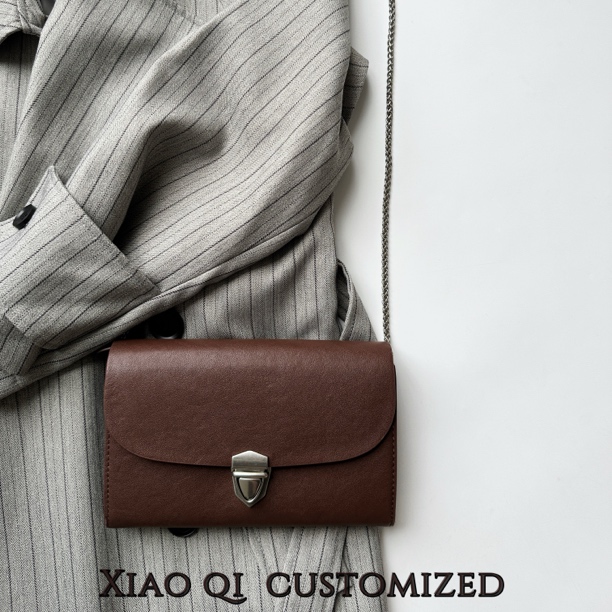 Xiao Qi头层牛皮女士链条信封包轻奢小众斜挎包百搭时尚手拿包包