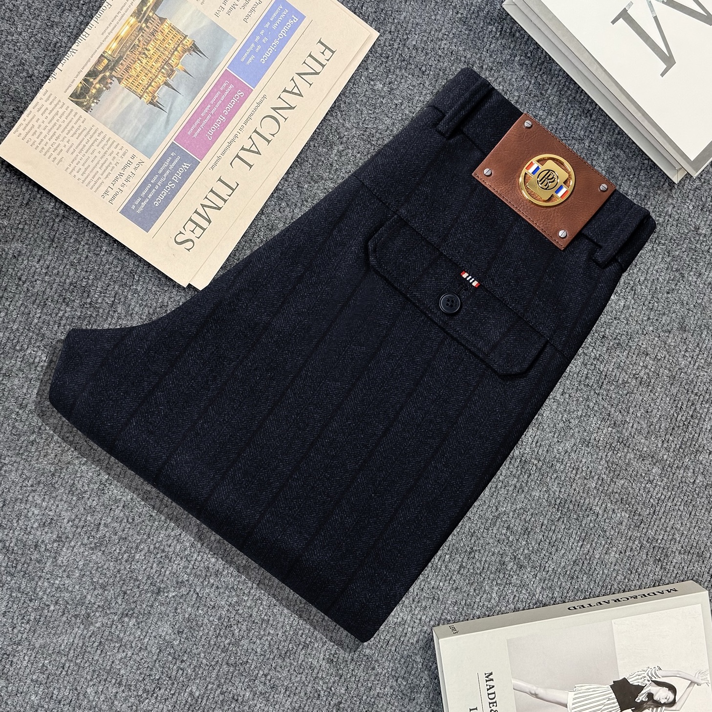 R.劳斯总裁【腰缠万贯】新冬季免烫抗邹保暖修身直筒商务休闲男裤