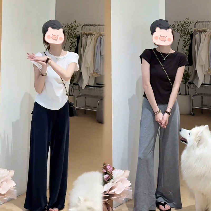 夏季韩系时尚百搭穿搭慵懒风上衣短袖搭配宽松简约阔腿裤套装女潮