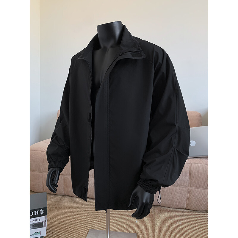纯黑色cleanfit飞行员外套男春秋美式高街潮牌高级感宽松工装夹克