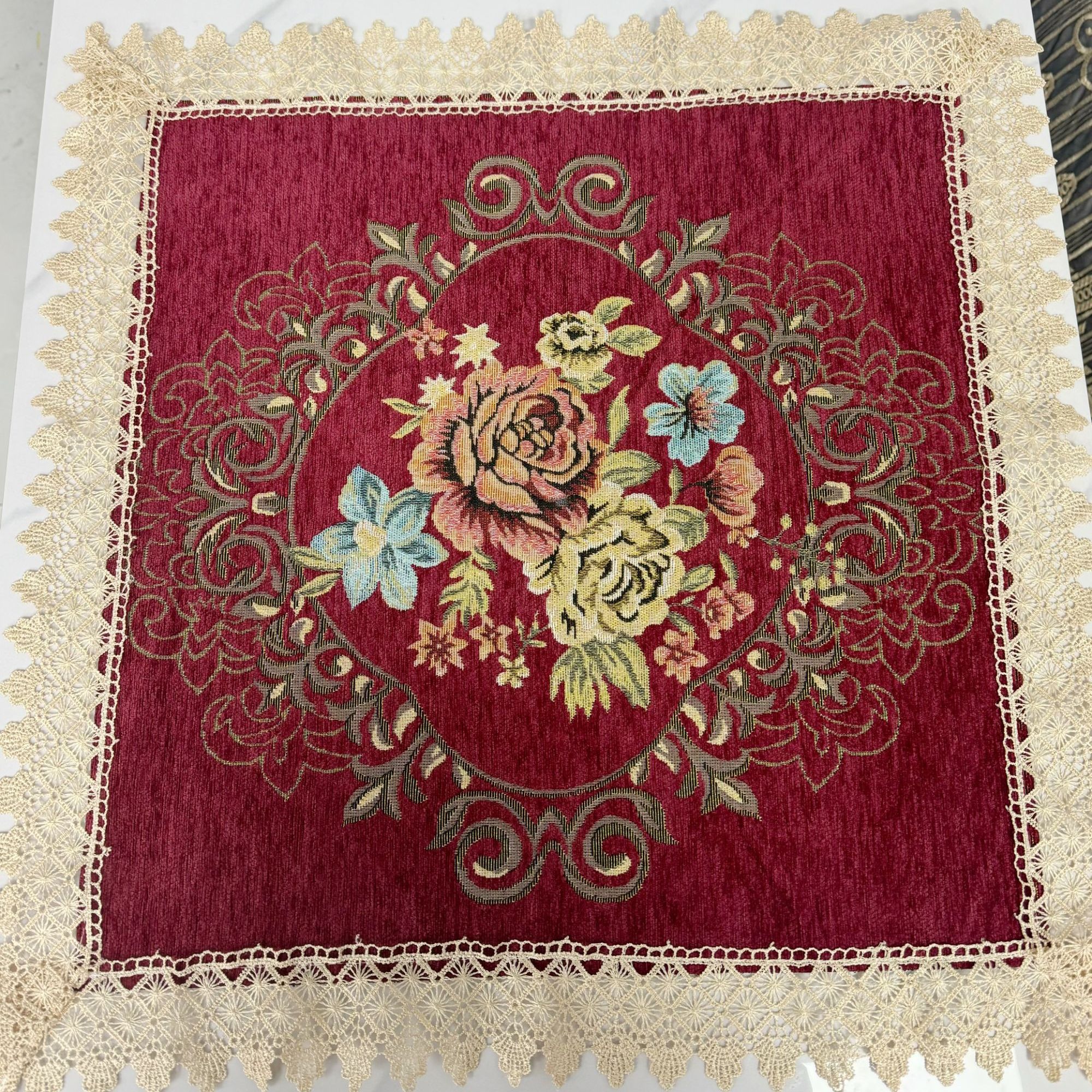 内径50*50（含花边60*60）雪尼尔万能盖巾床头柜斗柜