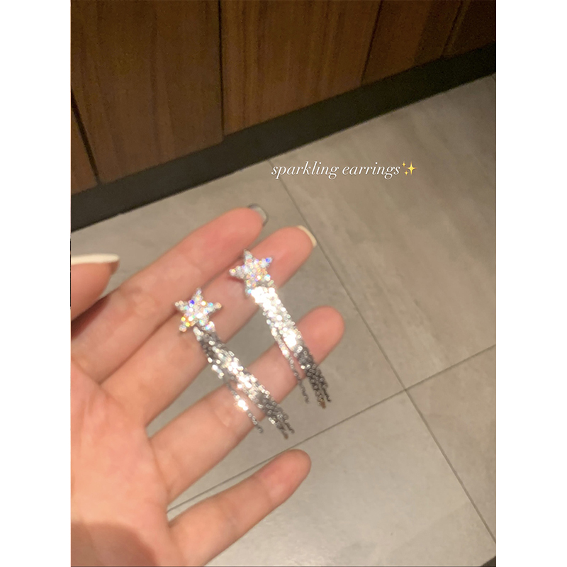 合金合成锆石耳饰 气质星星流苏耳环2025新款耳夹小众设计感耳坠