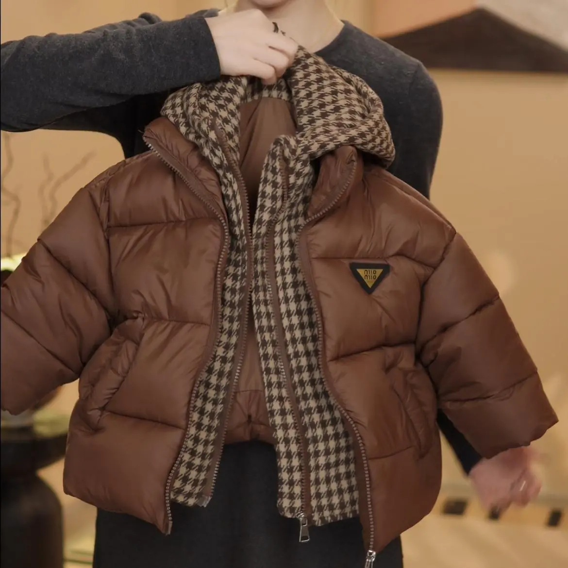 新款冬季棉服男女童假两件中小童外穿小女孩新款冬装男童冬装外套