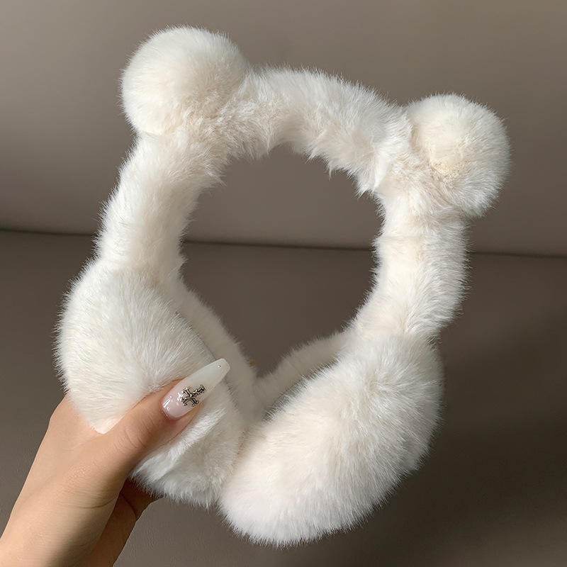 可爱小熊白色毛绒耳罩冬女保暖防寒防冻耳暖骑行耳套耳包耳朵捂子